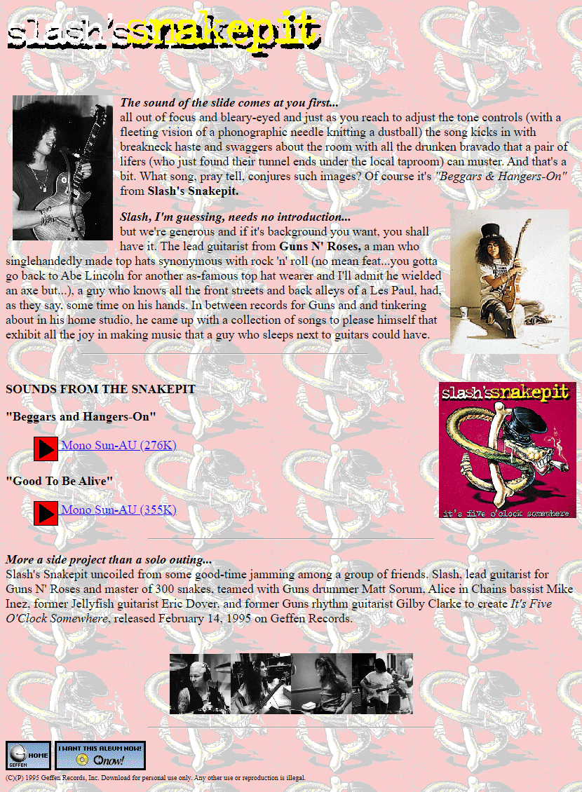 Slash’s Snakepit website in 1995