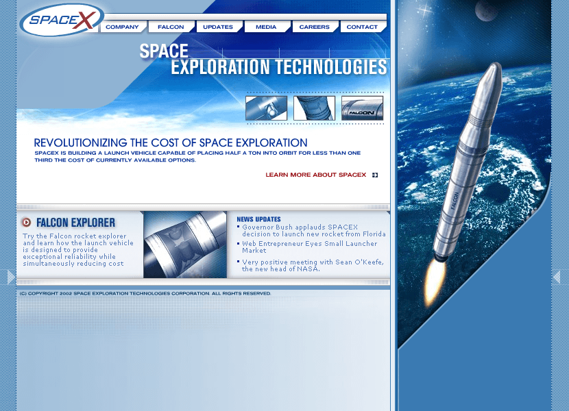 SpaceX website in 2002