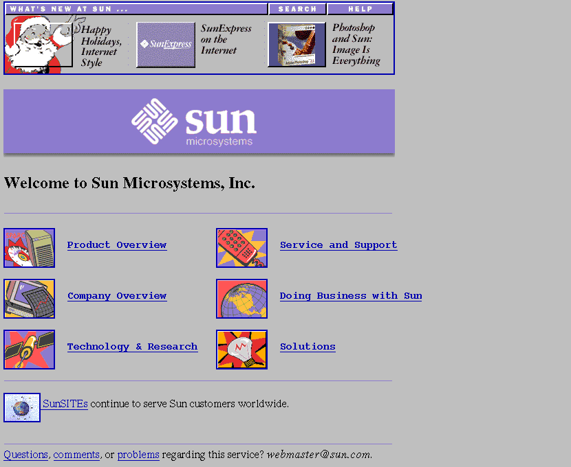 Sun Microsystems website in 1994