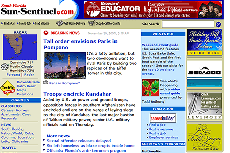 Sun-Sentinel website in 2001