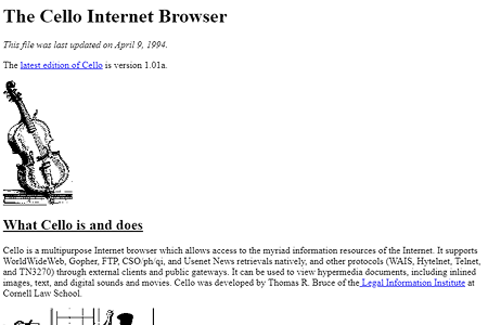 The Cello Internet Browser website in 1994