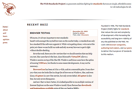 The Web Standards Project website in 2003