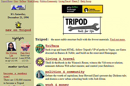 Tripod website in 1996