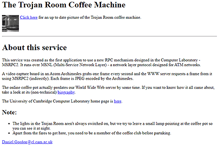 The Trojan Room Coffee Machine website in 1994