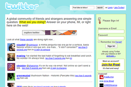 Twitter website in 2007