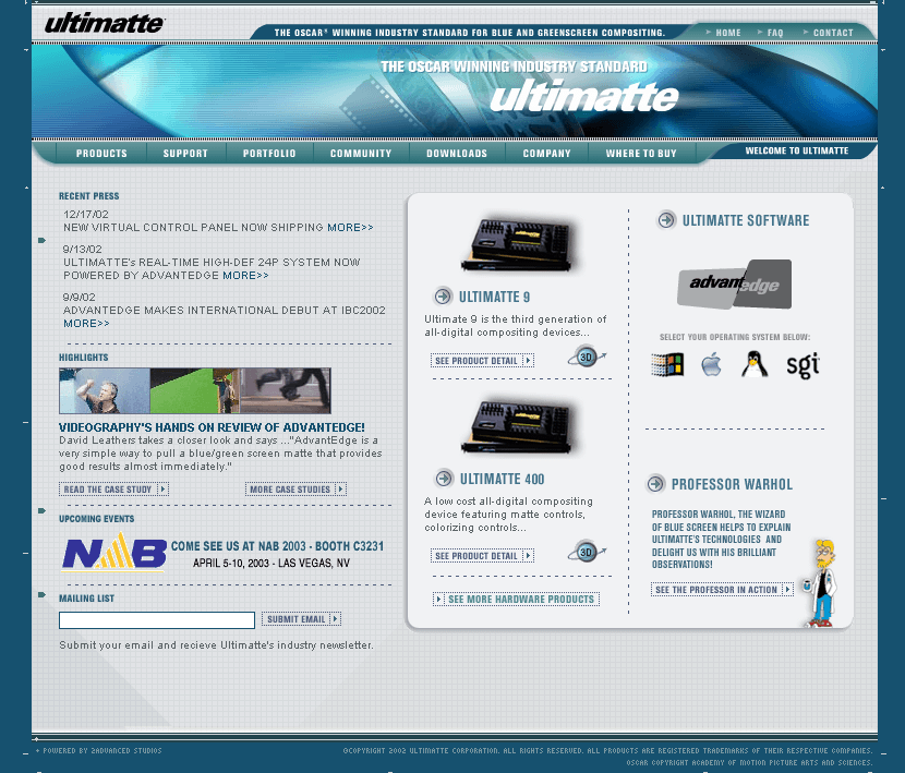 Ultimatte Corporation website in 2002