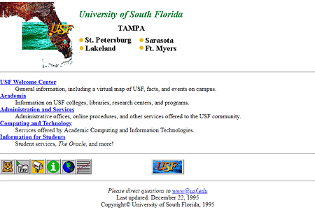University of South Florida website in 1995