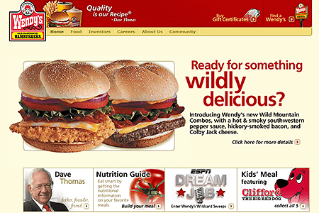 Wendy’s website in 2003