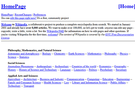 Wikipedia website in 2001