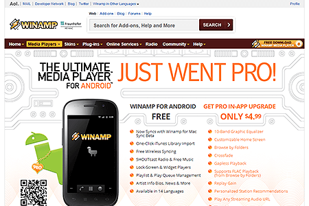 Winamp for Android website in 2013