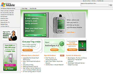 Windows Mobile website in 2006