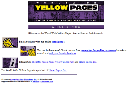World Wide Yellow Pages website in 1994