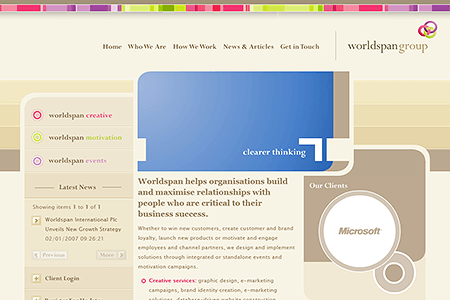 Worldspan Group website in 2007