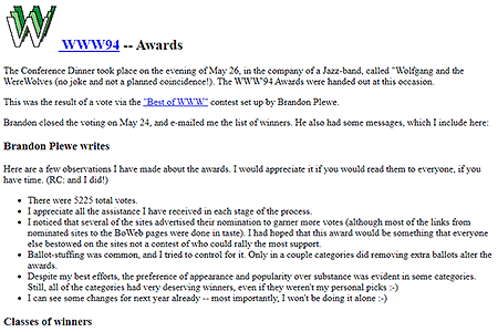 WWW'94 Awards website in 1994