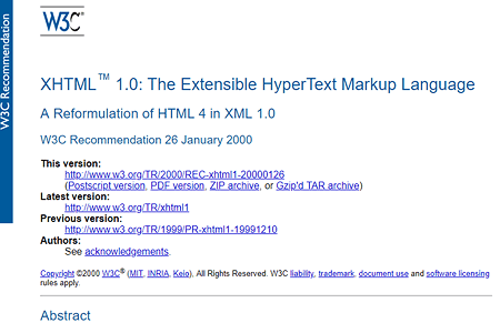 XHTML 1.0 recommendation 2000