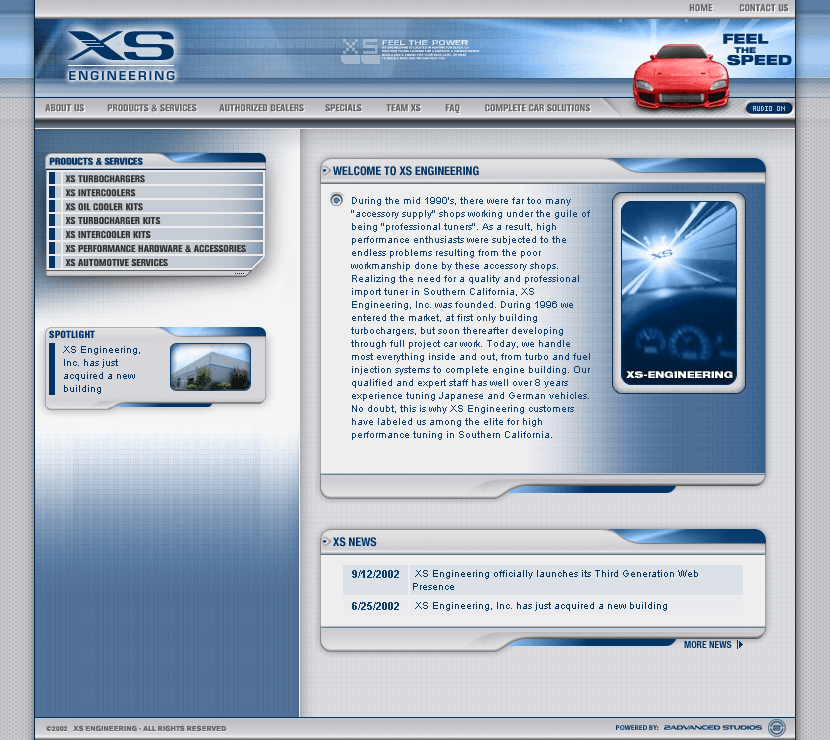 XS Engineering website in 2002