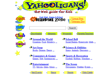 Yahooligans website in 1998