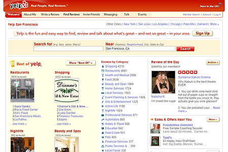 Yelp website in 2009