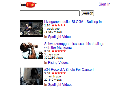 YouTube mobile version in 2010