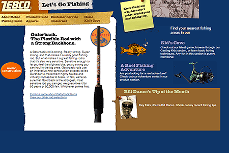 Zebco Fishing website in 2000